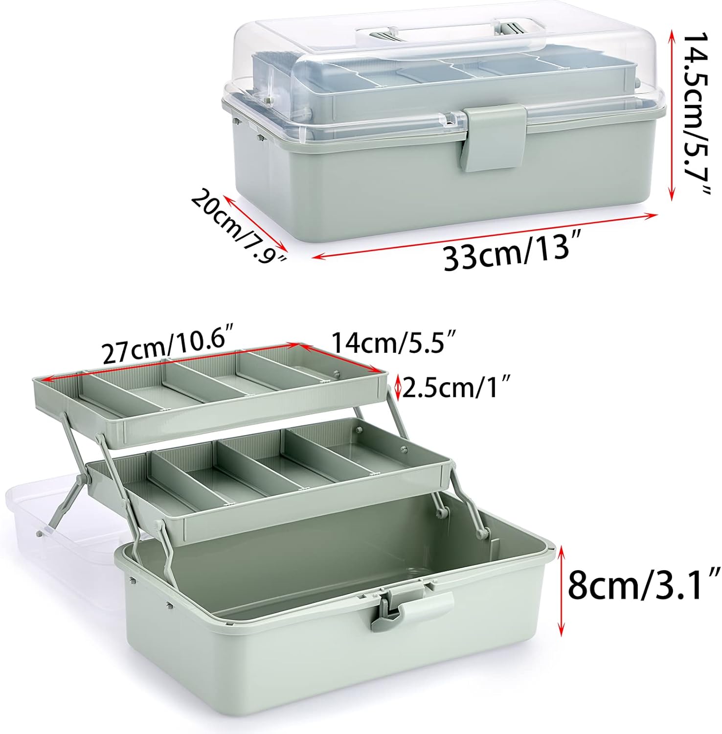 【Multi-Purpose Storage Box】3-Layer Foldable Plastic Organizer — Large Capacity Toolbox for Tools / Jewelry / Cosmetics / Stationery