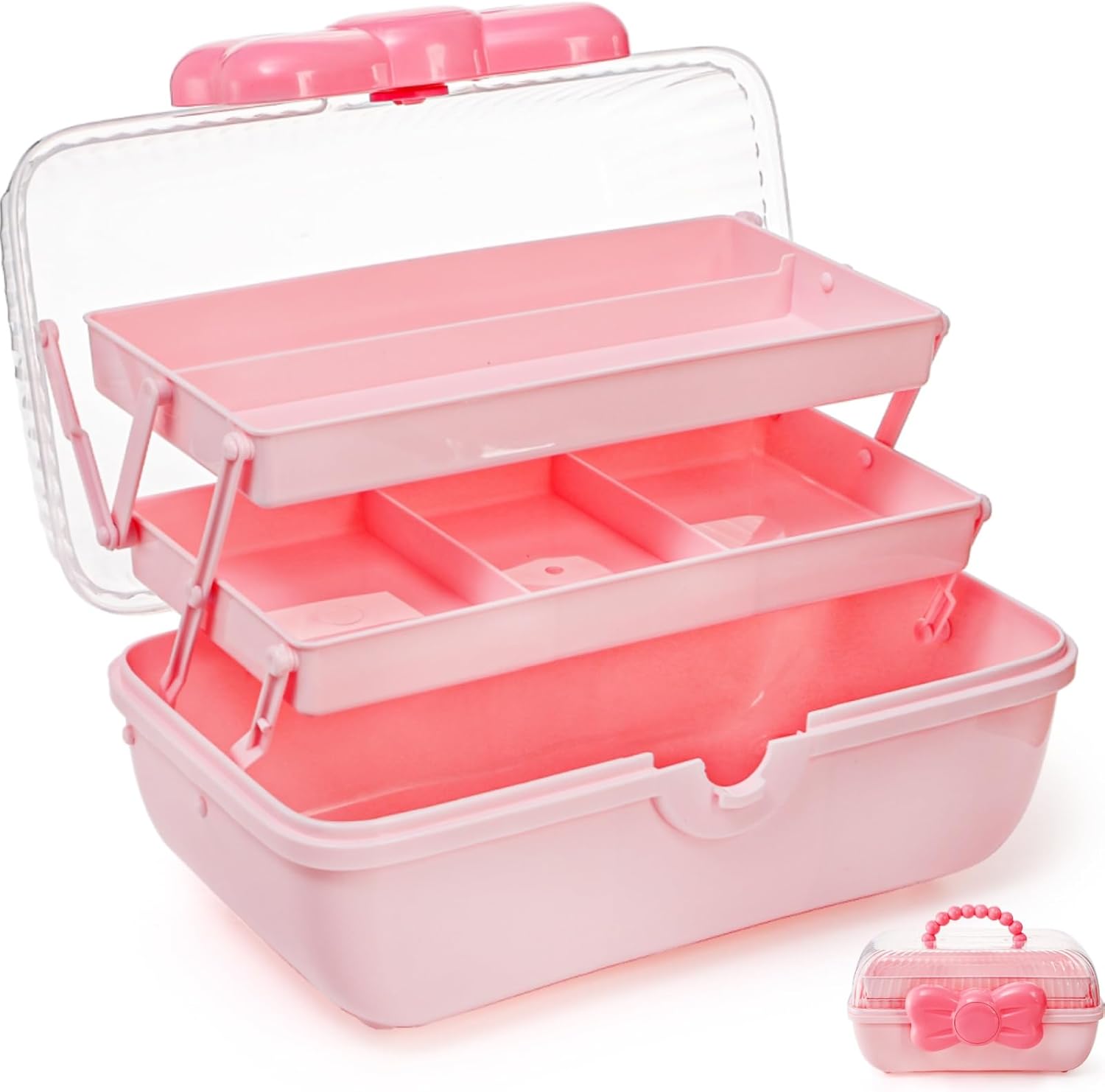 【Bowknot Storage Box】3-Layer Foldable Makeup Organizer — Cute Portable Jewelry Case, Gift for Girls & Kids