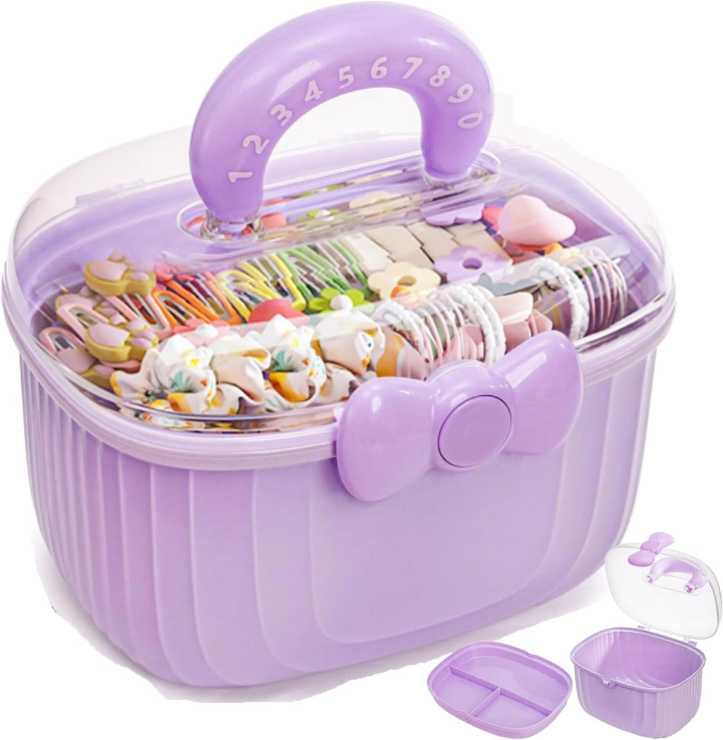 【Bowknot Portable Storage Box】Large Capacity Transparent Jewelry Organizer — Cute Cosmetic / Hair Accessories Case, Gift for Girls