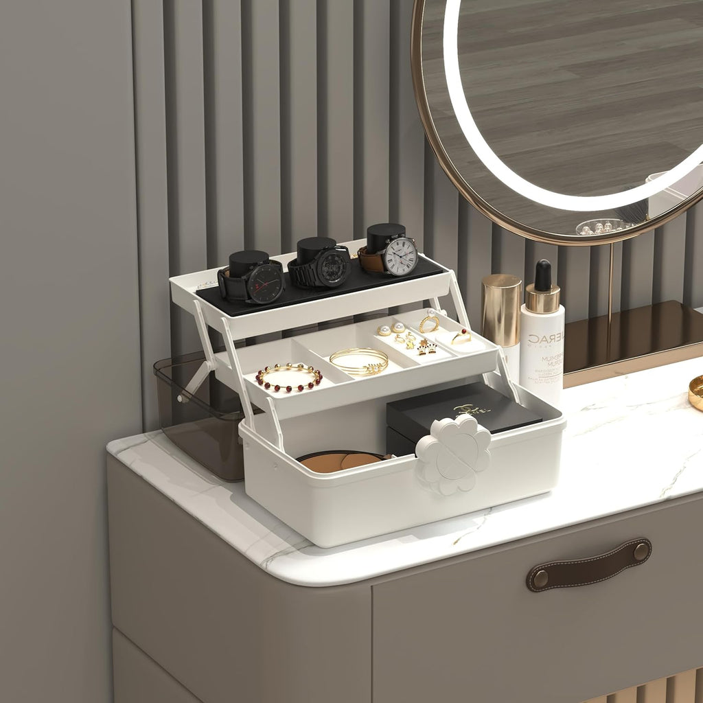 【Flower Storage Box】3-Layer Foldable Large Capacity Organizer — Multi-Functional Makeup & Jewelry Case for Home or Travel