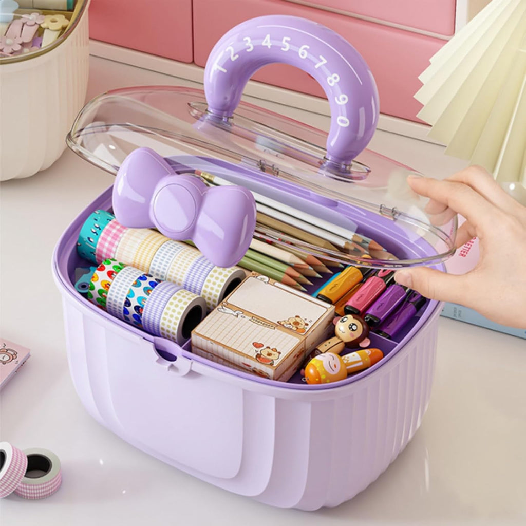【Bowknot Portable Storage Box】Large Capacity Transparent Jewelry Organizer — Cute Cosmetic / Hair Accessories Case, Gift for Girls