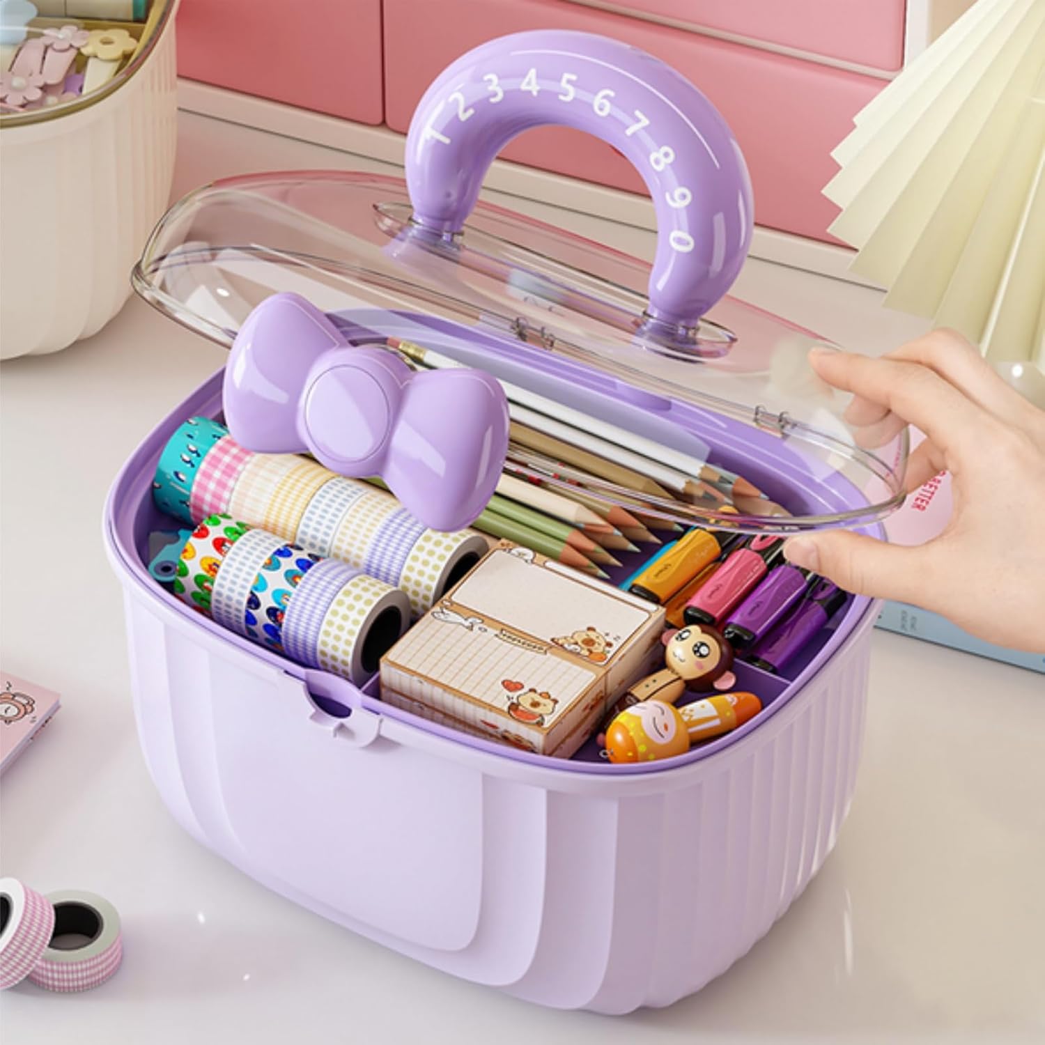 【Bowknot Portable Storage Box】Large Capacity Transparent Jewelry Organizer — Cute Cosmetic / Hair Accessories Case, Gift for Girls