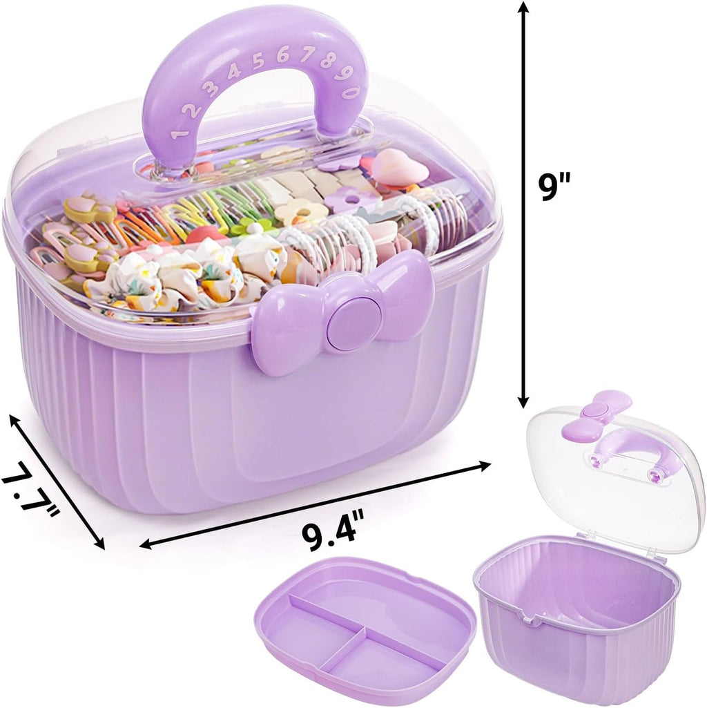 【Bowknot Portable Storage Box】Large Capacity Transparent Jewelry Organizer — Cute Cosmetic / Hair Accessories Case, Gift for Girls