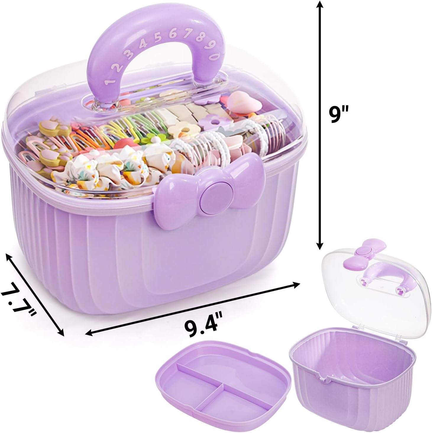 【Bowknot Portable Storage Box】Large Capacity Transparent Jewelry Organizer — Cute Cosmetic / Hair Accessories Case, Gift for Girls