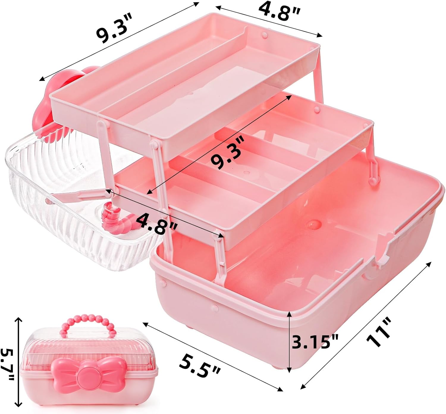 【Bowknot Storage Box】3-Layer Foldable Makeup Organizer — Cute Portable Jewelry Case, Gift for Girls & Kids