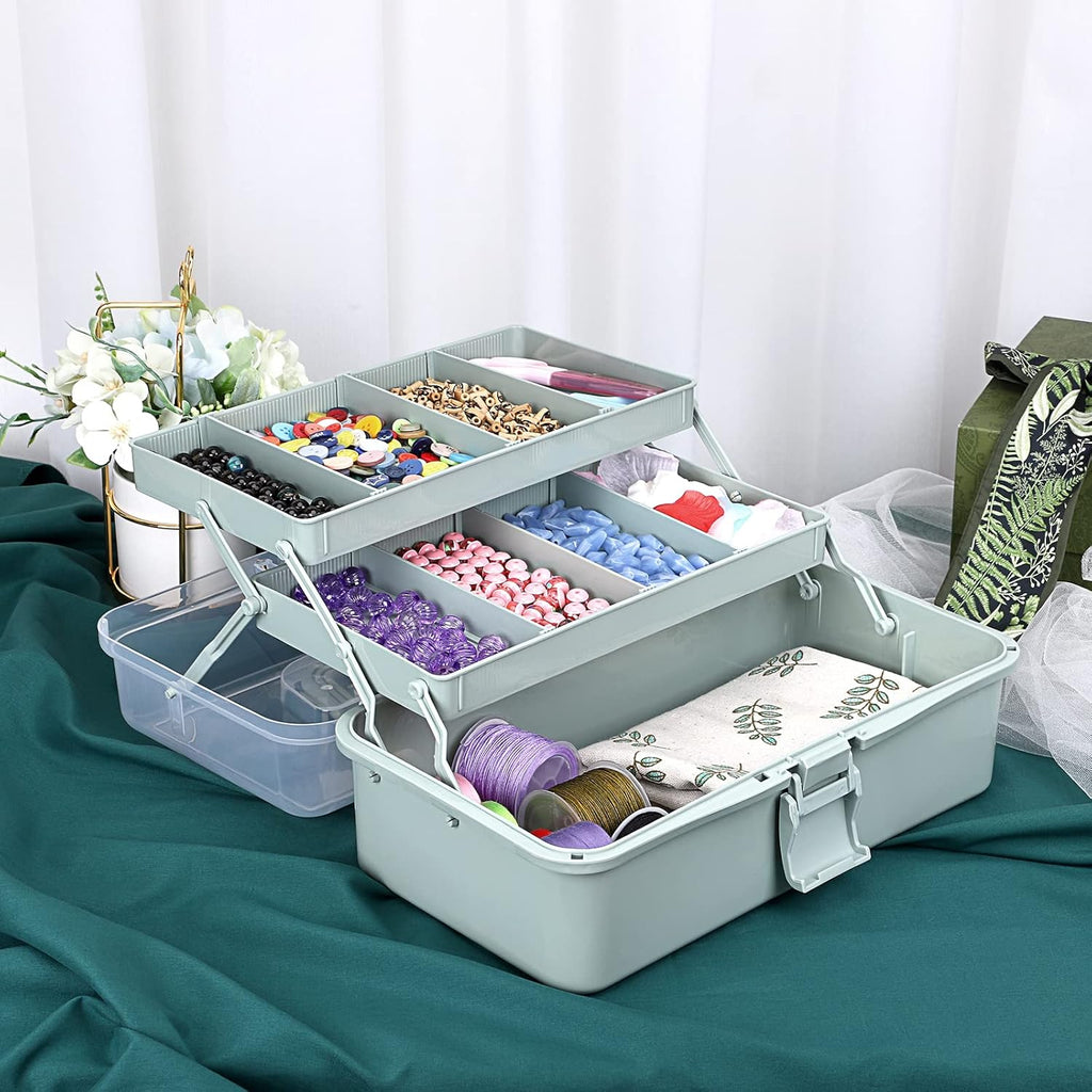 【Multi-Purpose Storage Box】3-Layer Foldable Plastic Organizer — Large Capacity Toolbox for Tools / Jewelry / Cosmetics / Stationery
