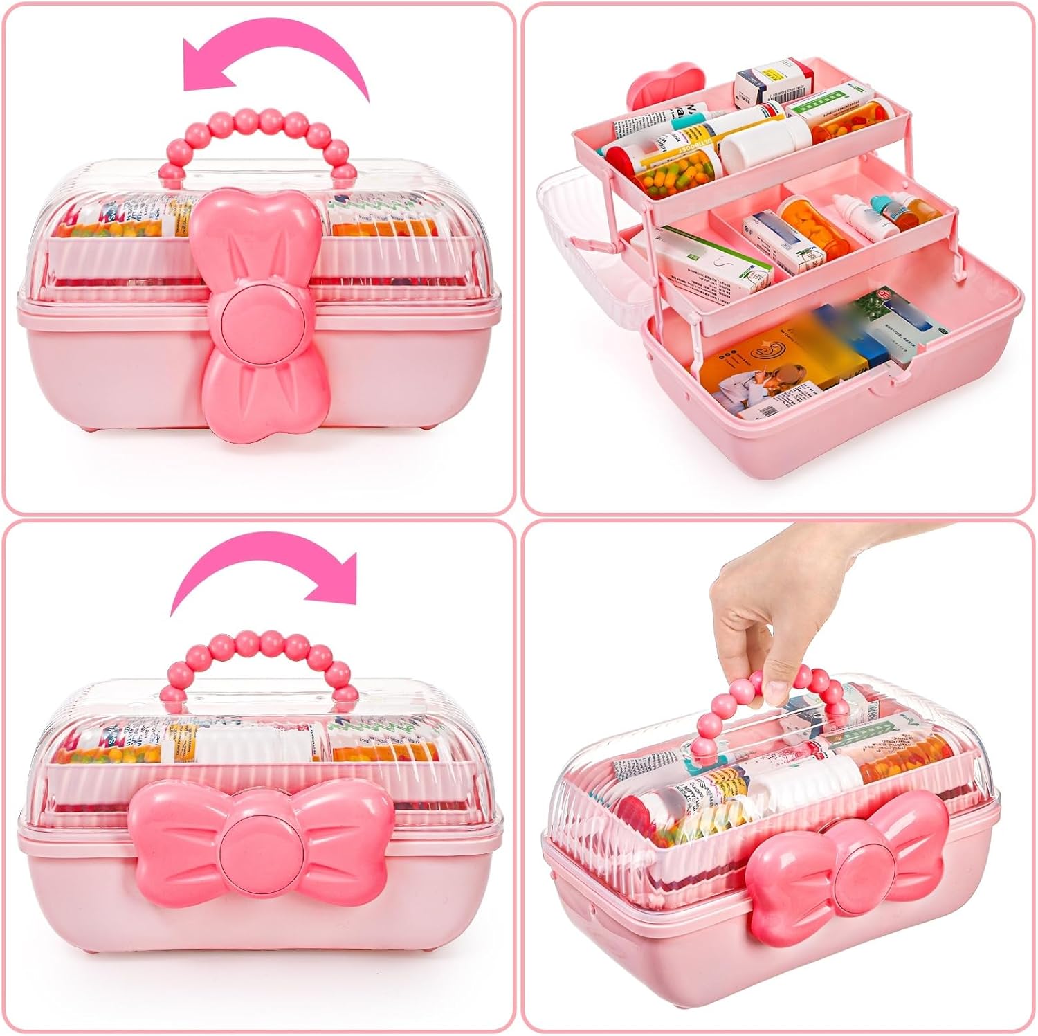 【Bowknot Storage Box】3-Layer Foldable Makeup Organizer — Cute Portable Jewelry Case, Gift for Girls & Kids