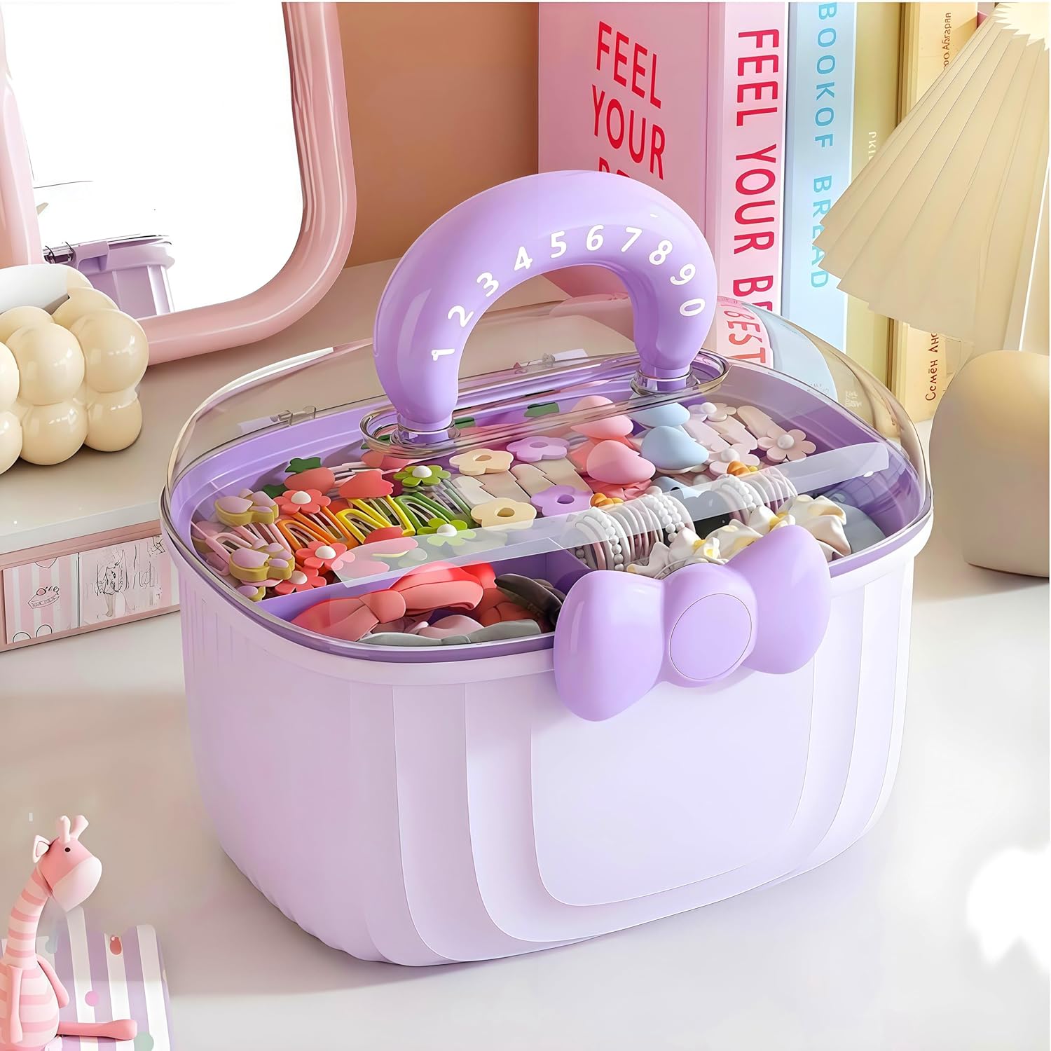 【Bowknot Portable Storage Box】Large Capacity Transparent Jewelry Organizer — Cute Cosmetic / Hair Accessories Case, Gift for Girls